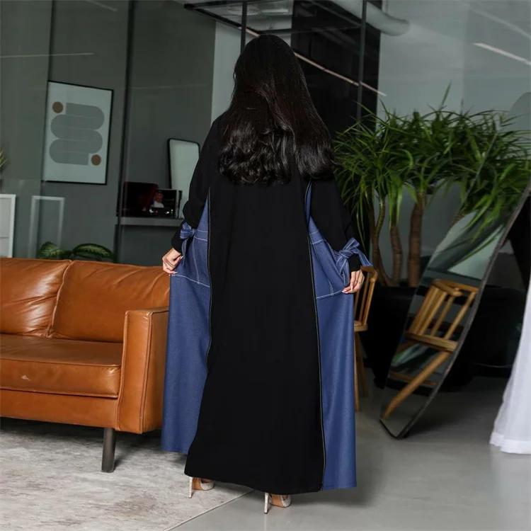 New Arrival 2025 Open Abaya Outer Coat Loose Robes Kimono Cardigan Imitate Denim Abaya Robe Adults Islamic Office Clothing