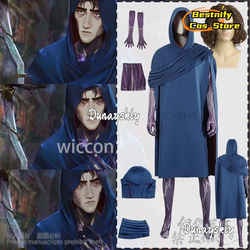 

Anime Game LOL Arcane Season 2 Viktor Machine Herald Cosplay Costume Wig Purple Cloak Man Woman Party Halloween Suit Customized