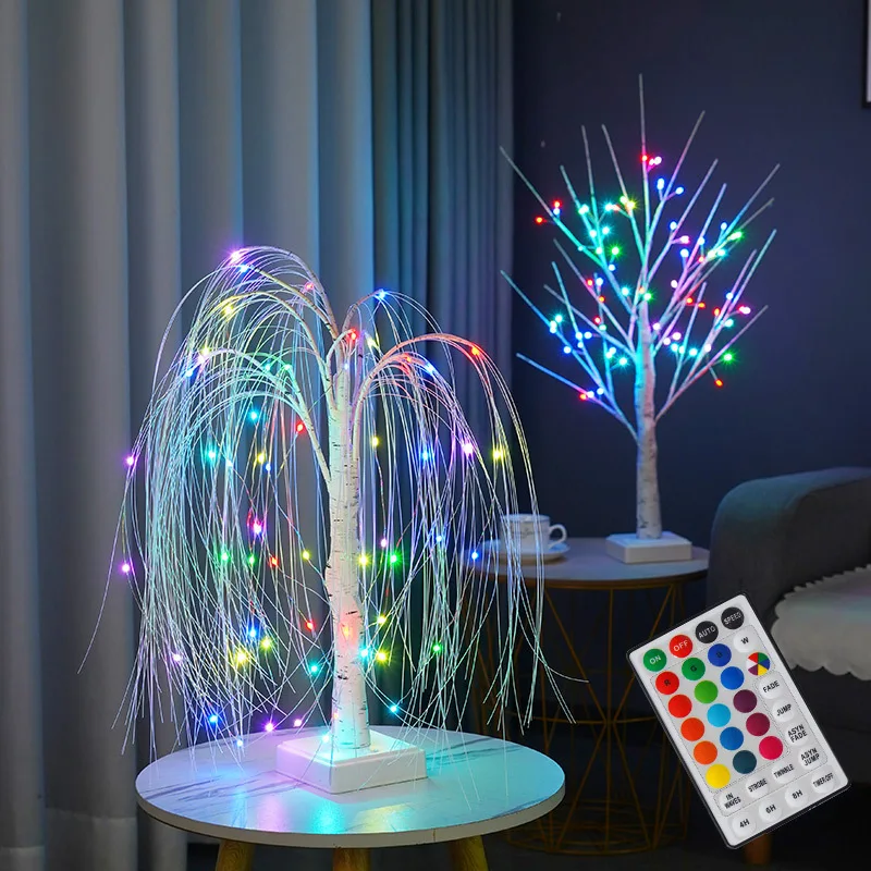 LED Willow Night Light Gypsophila RGB Tree Remote Table Lamp For Home Bedroom Wedding Christmas Indoor Decor Bedside Fairy Light