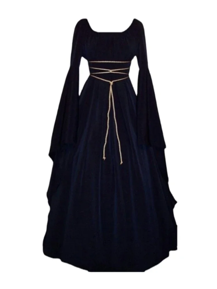 Gothic COSPLAY เครื่องแต่งกายผู้หญิงฮาโลวีนเครื่องแต่งกาย Solid PARTY Maxi ไม่สม่ําเสมอแม่มดน่ากลัวยุคกลางใหม่ VINTAGE แฟชั่น Hipster Chic