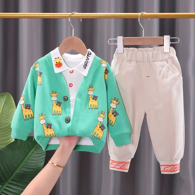 

Strips Shirt Jacket T Shirt Pants 3pcs/Sets Boys Kids Clothing 2025 Autumn Outfits Kids Boys Clothes Cute Infant Cotton Suits