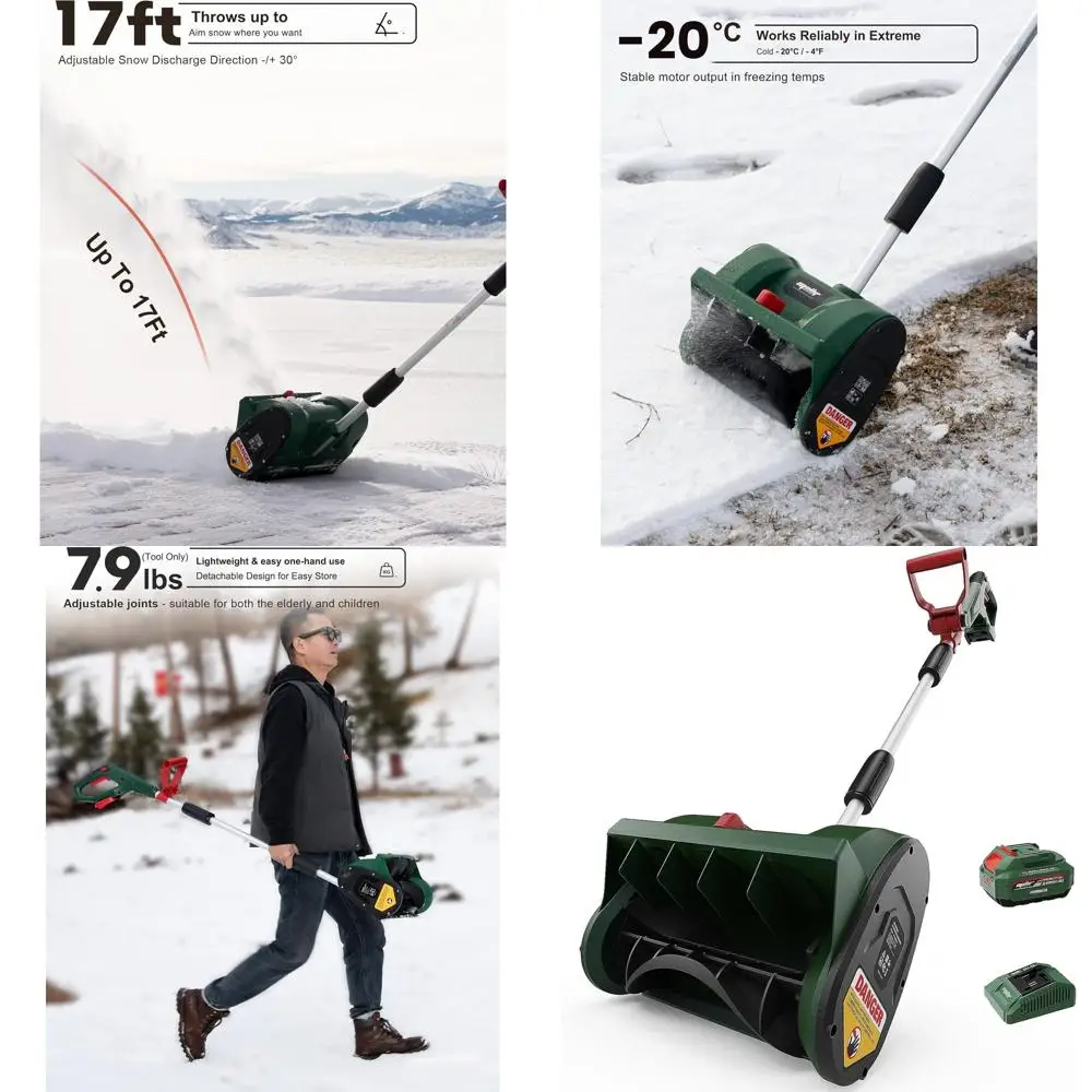 

12 Cordless Snow Blower, 18V Battery Included, 4.0Ah, Adjustable Chute, Lightweight & Weatherproof