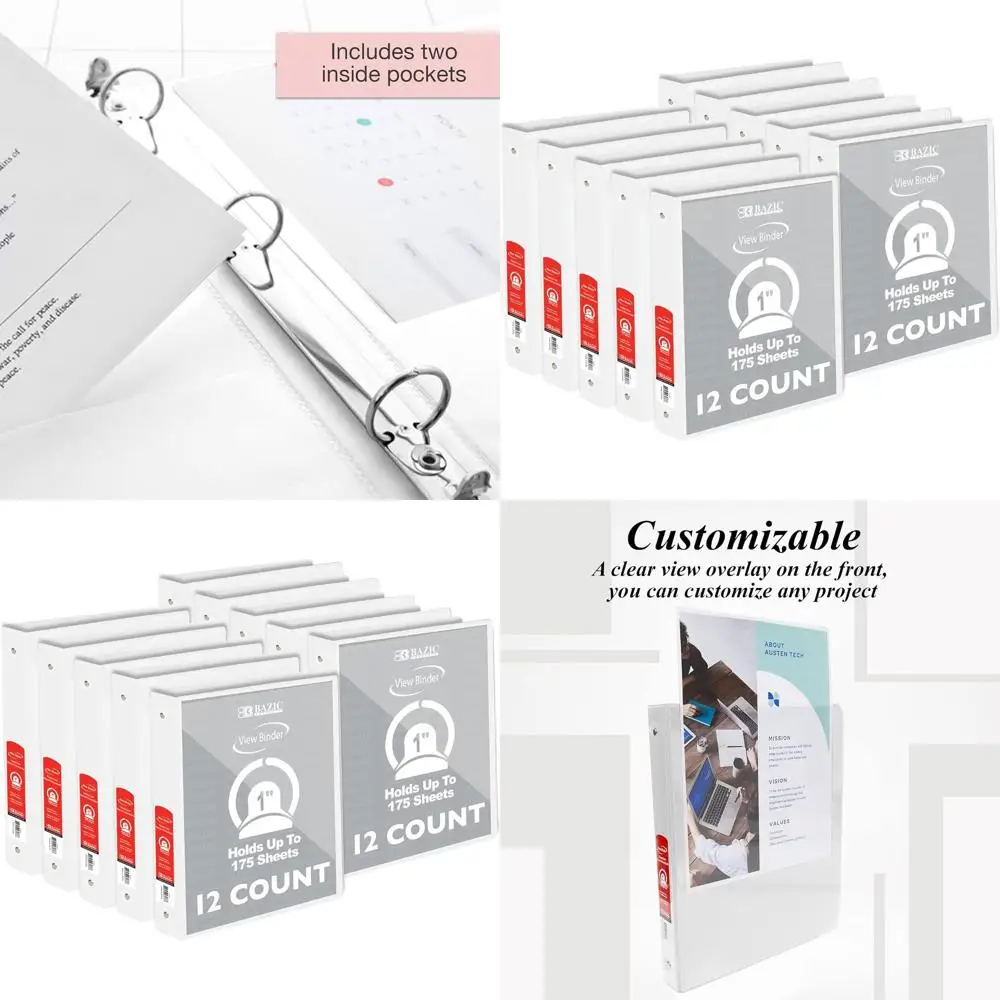 

1-inch Capacity Clear View Binder with Round Rings, Holds 175 Sheets, 12-Pack for School and Office