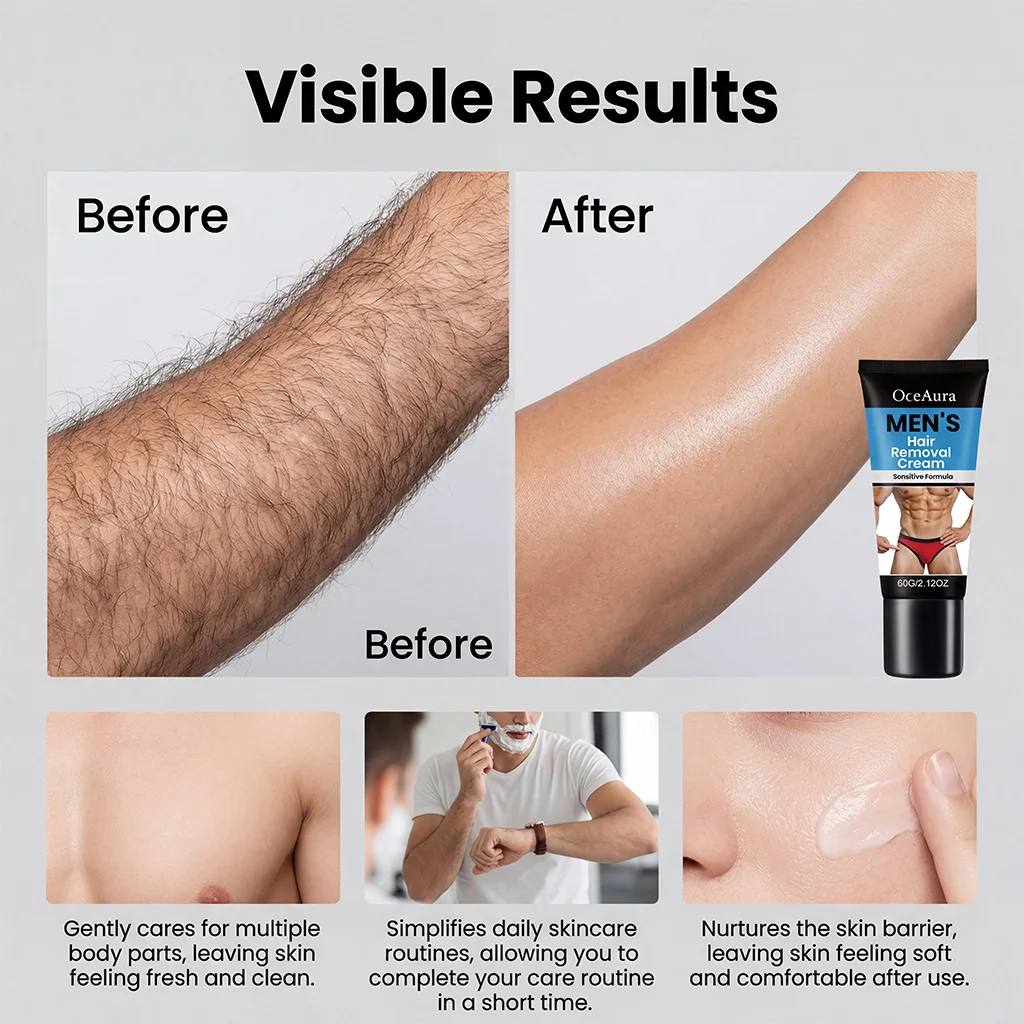 Men’s Hair Removal Cream Gentle Painless Depilatory Cream Effective Hair Remover for Body Legs Armpit Quickly Smoothing Skin