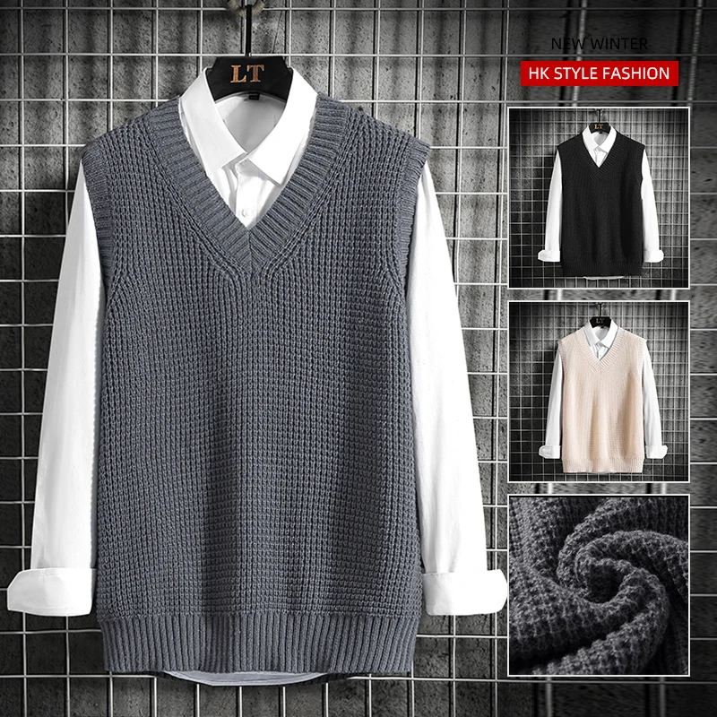 

Старые деньги стиль осень и зима новый мужской свитер жилет мужская пара без рукавов камзол японский модный мужской толстый нож с v-образным вырезом