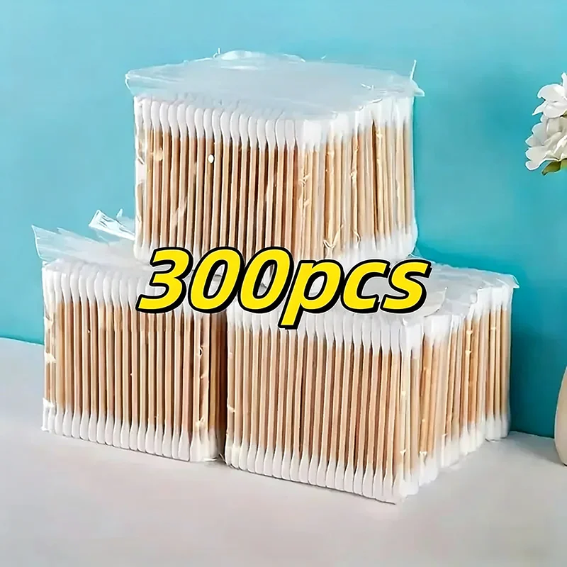 

200/300 шт. одноразовых ватных палочек для чистки ушей и нанесения тинта для губ, бамбуковые двусторонние ватные палочки – нежные для ушей и макияжа, без запаха