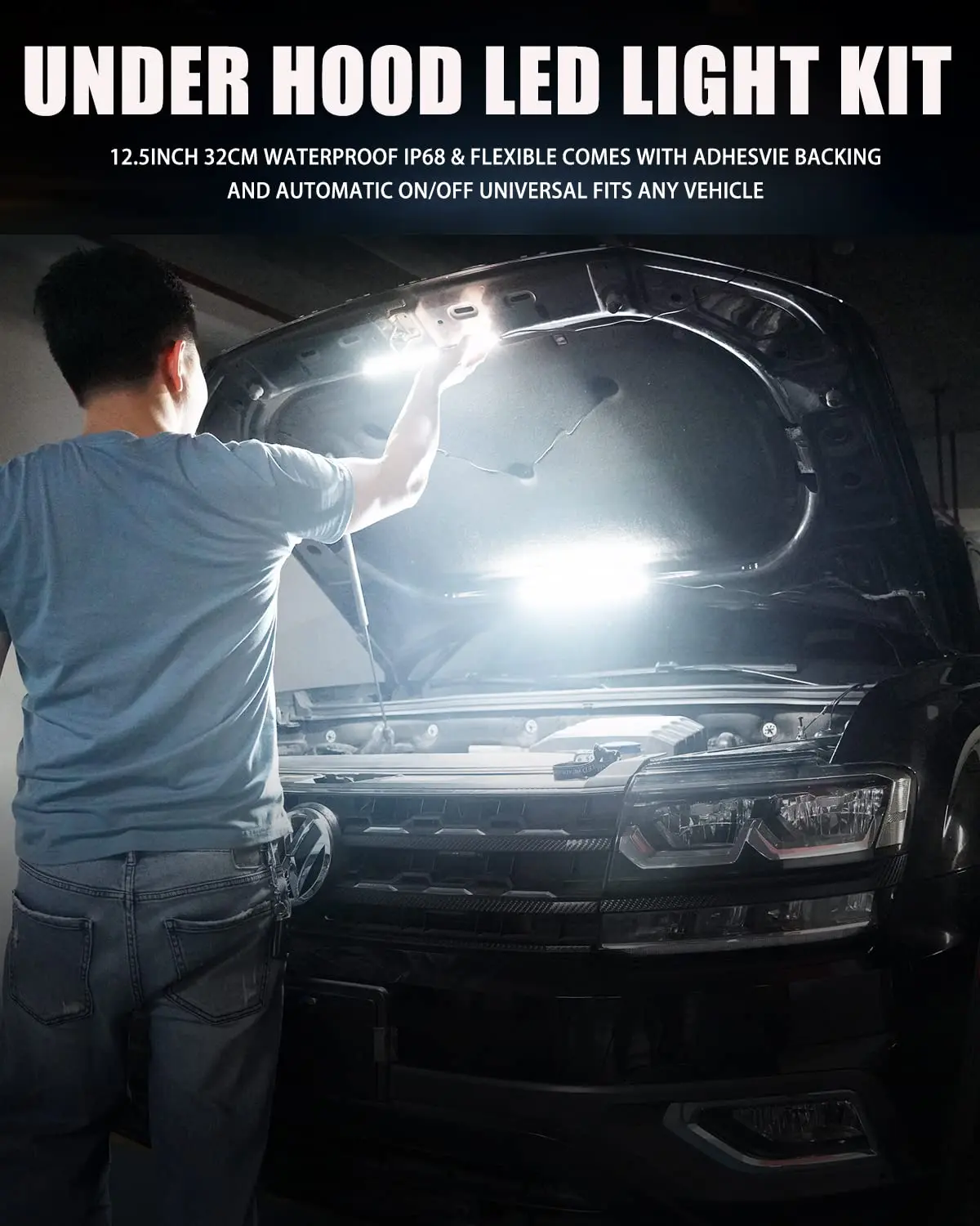 1set LED Auto Unter Haube Arbeit Inspektion Licht Kit Wasserdichte 12V Weiße LED Streifen Lichter Bars Auto Haube lichter Passt Alle Fahrzeug – Detail 6