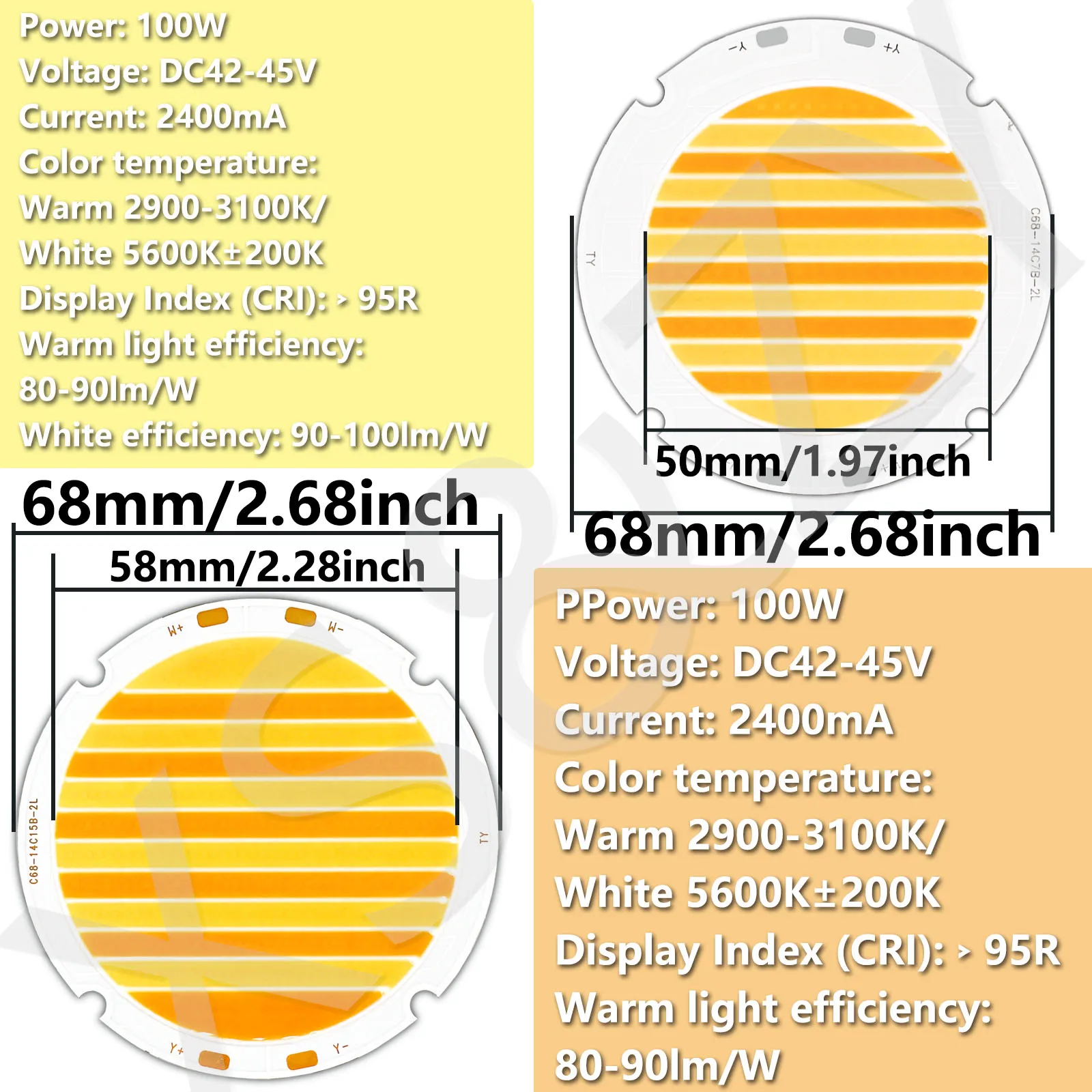 LED High Power100W 200W 3535mil Dual Warm White Color Chip DC42-45V 2400mA 4800mA 95R For Stage Light Photography Fill Light DIY