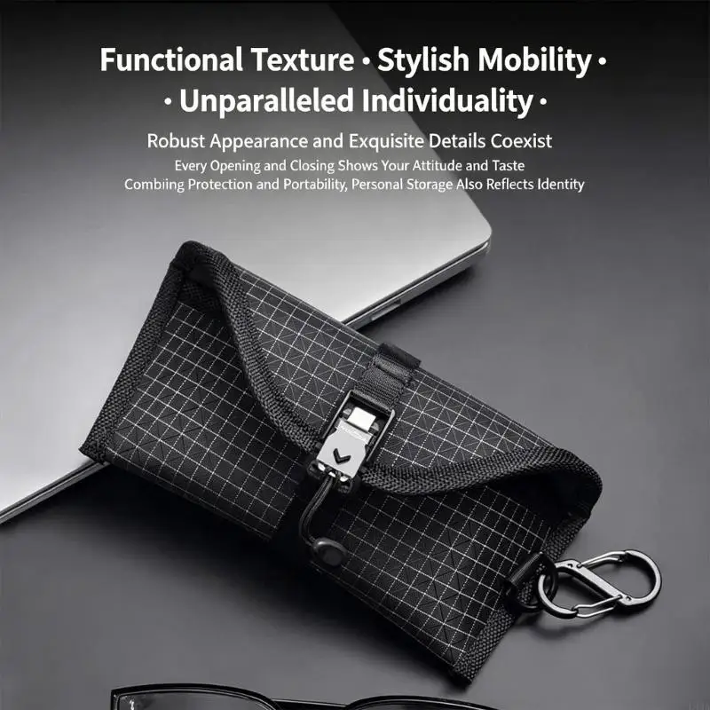 L43A Daily Carry Glasses Nylong Bag with Carabiner, Small Travel Storage Case for Eyewear and Similar Items