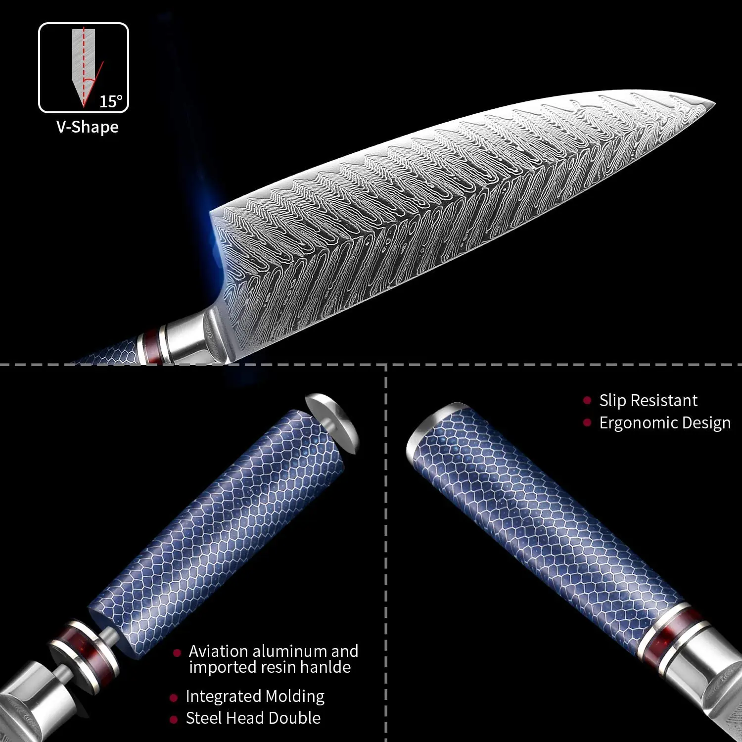 XITUO Chef Knife Damascus Steel 8-inch VG 10 Sharp Gyutou Utility Slicer Cleaver Knife Resin Honeycomb Handle Kitchen Knives New