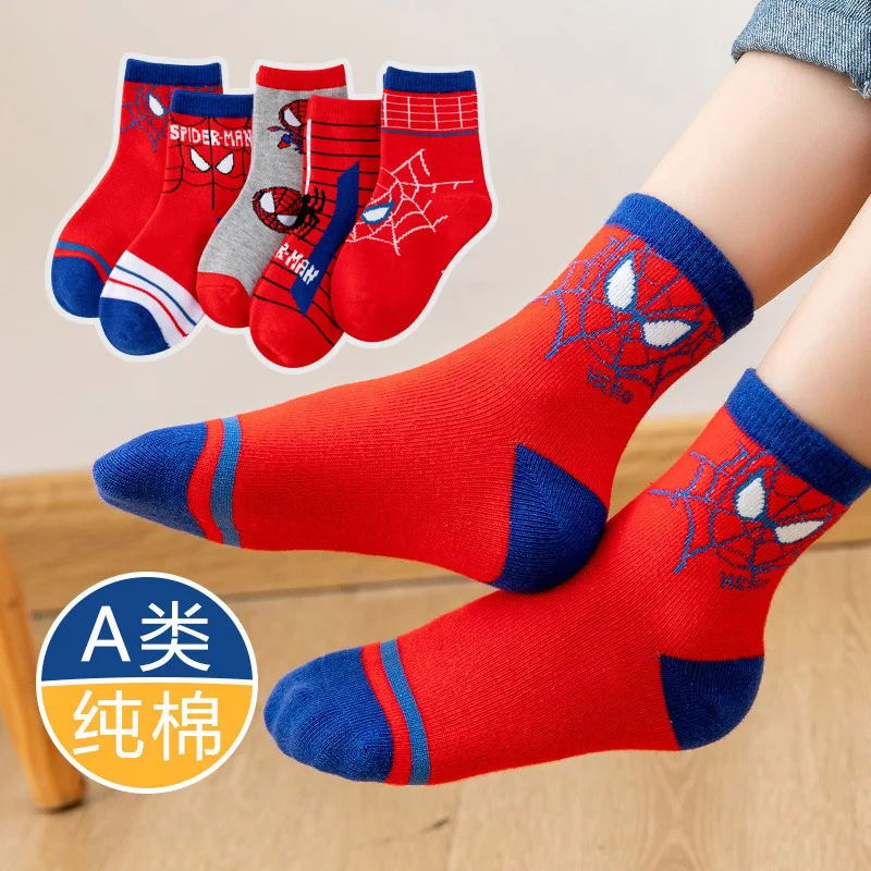 5 Pairs New Spider-Man Socks Cartoon Kawaii Children\'s Summer Mesh Breathable Short Cotton Socks Thin Kid socks Girls and Boys