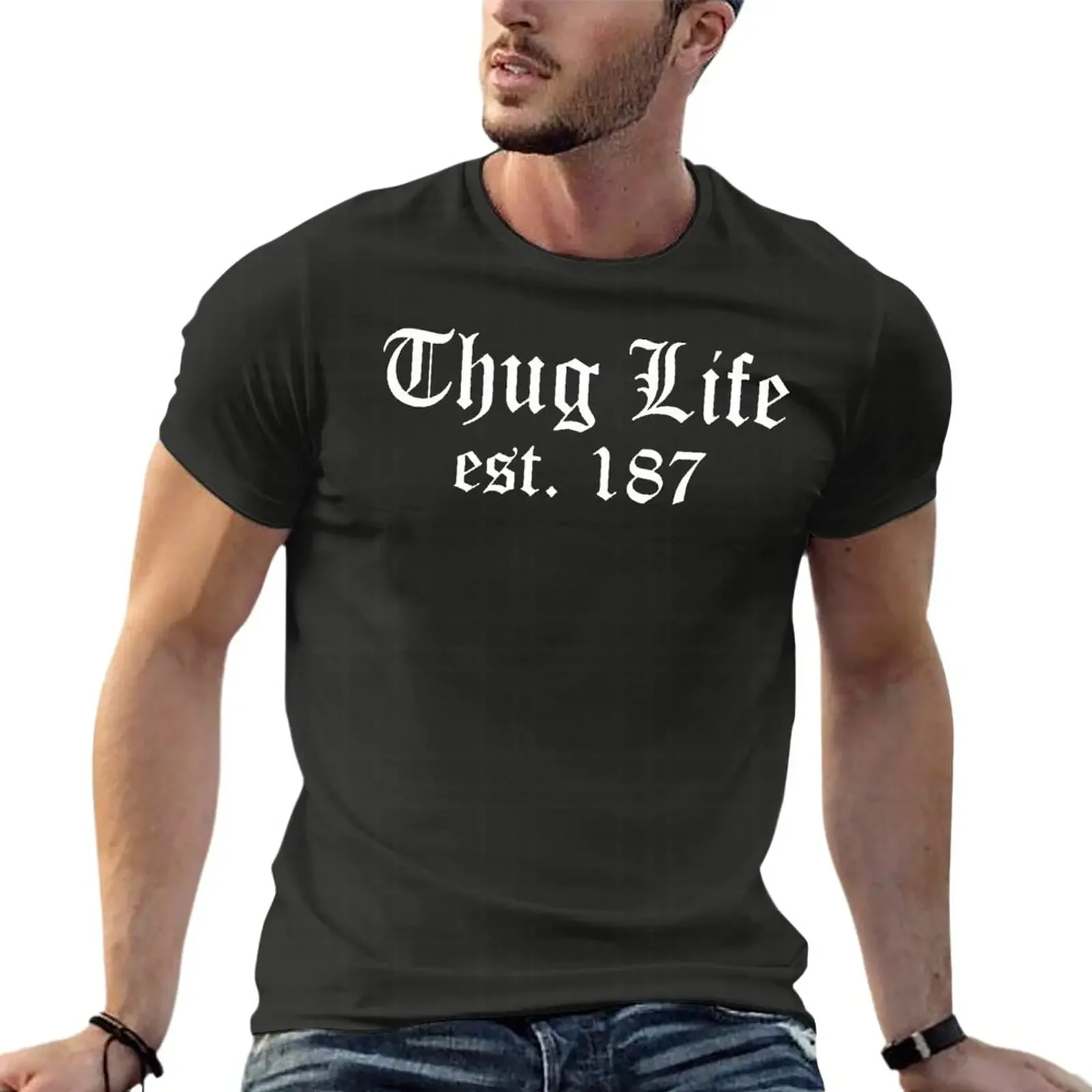 Thug life est 187 alte englische übergroße T-Shirt Harajuku Herren bekleidung 100% Baumwolle Streetwear plus Größe Tops T-Shirt