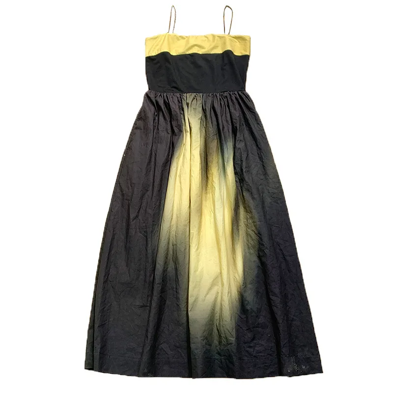 Summer Dress Cotton Print Wrap Chest Style Drawstring Dress with Exposed Collarbone Style