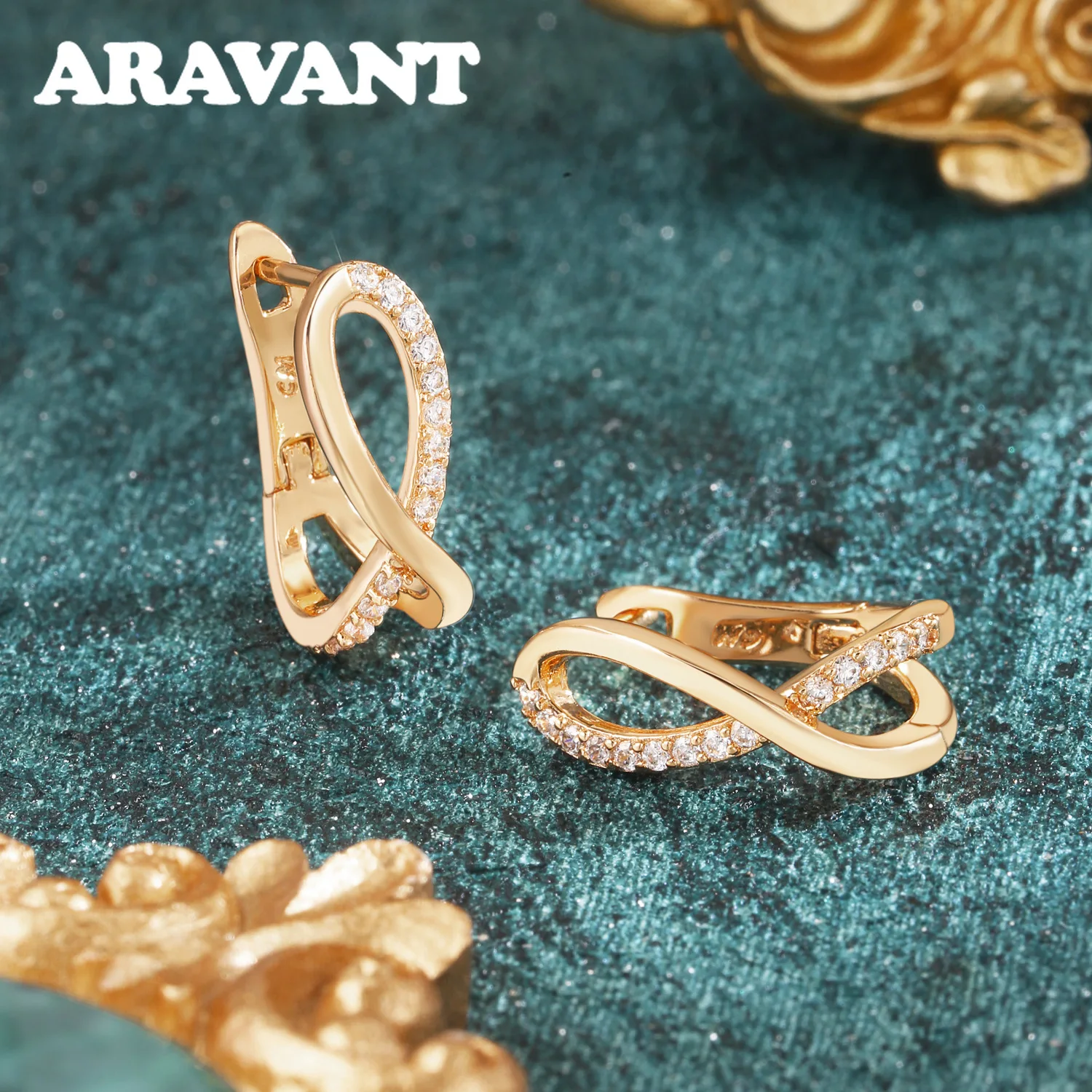 ARAVANT 925 Silver 18K Gold 8 Shaped Zircon Hoop Earring For Women Girls Fashion Jewelry