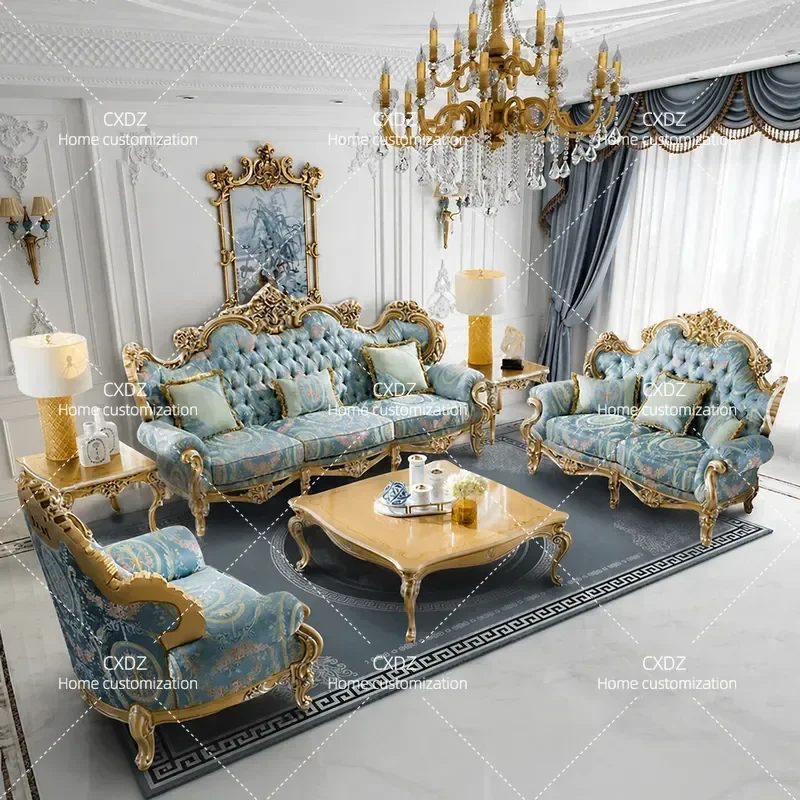 Luxury European Fabric Sofa High End Villa Neoclassical Engraving Sticker Silver Foil P1