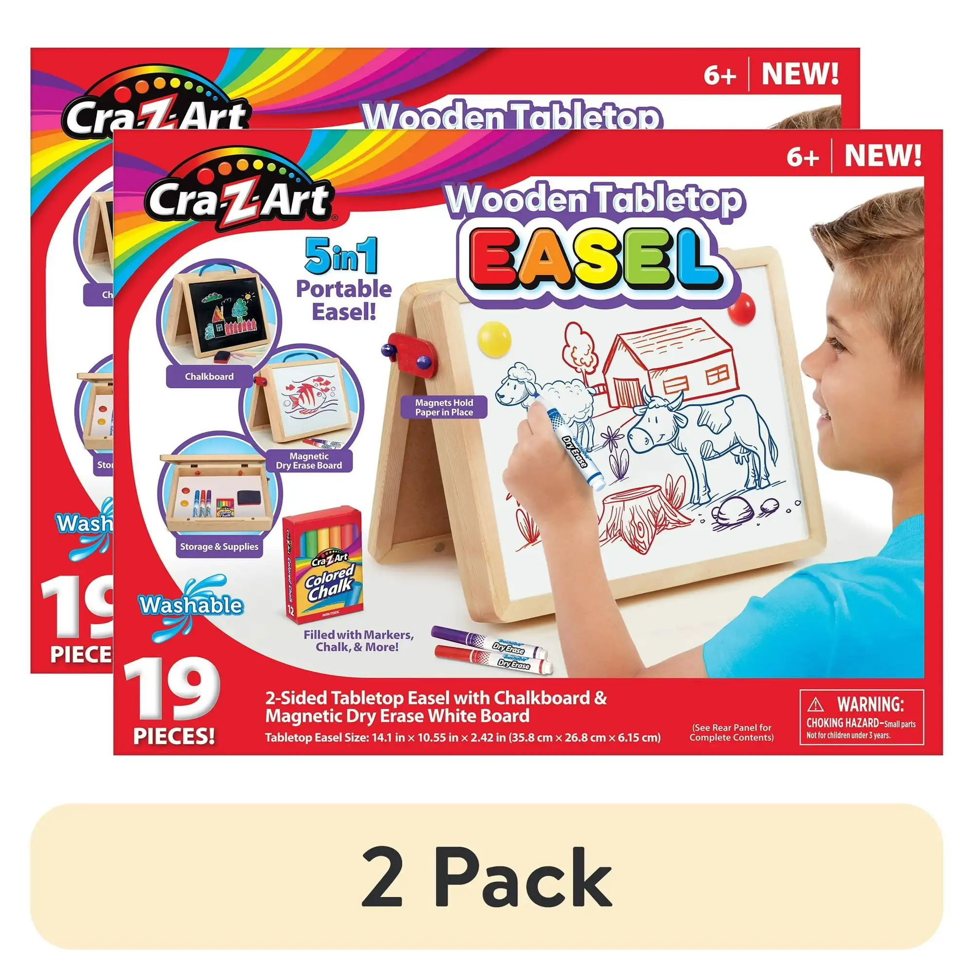 

(2 pack) Cra-Z-Art 5-in-1 Portable Wood Tabletop Art Easel with Chalkboard and Dry Erase Board