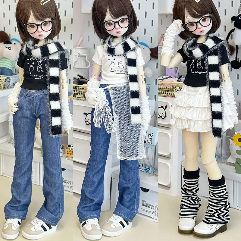 

1/4 одежда для куклы Bjd, милая футболка ручной работы с короткими рукавами и принтом, однотонный повседневный джинсовый комплект для куклы Bjd, аксессуары, игрушка