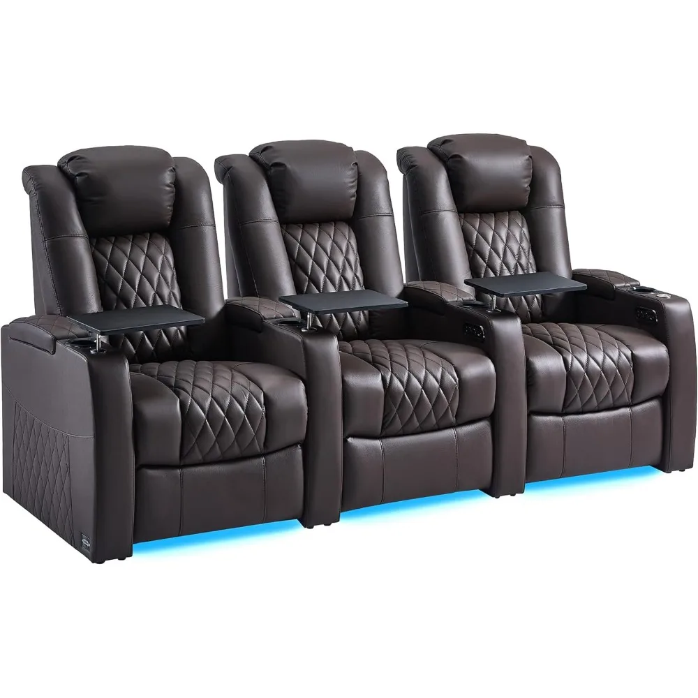 

Theater Seating Seats Sofa, Top Grain Nappa Leather Recliner Chair Dual Power Movie Theater Chairs Gaming Sofa Electric Headrest