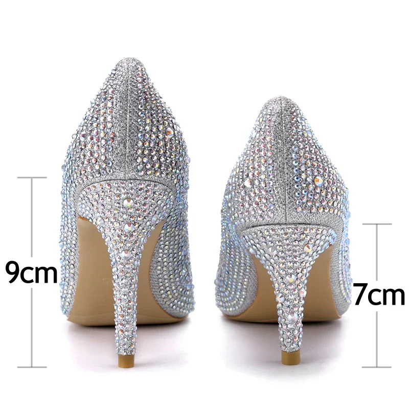 Red Crystal Covered Pointy Toe Pumps Luxury Rhinestone Cinderella Heels Wedding Shoes Bridal Stiletto Heel Women Shoes