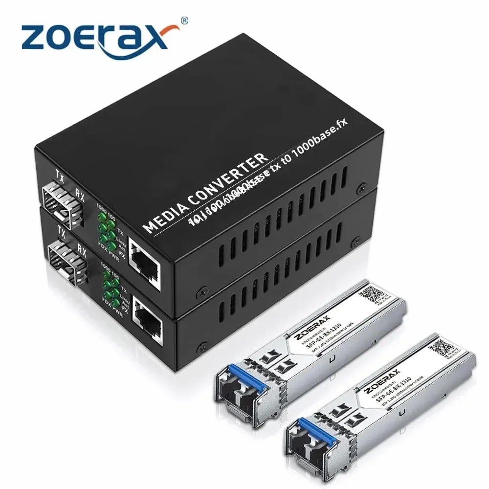 

ZoeRax SFP LC SingleMode Fiber to RJ45 Ethernet Media Converter Gigabit Fiber Optic Transceiver with 1.25Gbps SFP LC Module