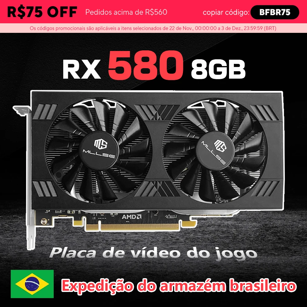 MLLSE Graphics Card AMD RX 580 8GB Placa De Video Gaming GDDR5 256Bit 8Pin PCI-E 3.0 ×16 Radeon GPU Computer Game Video Card