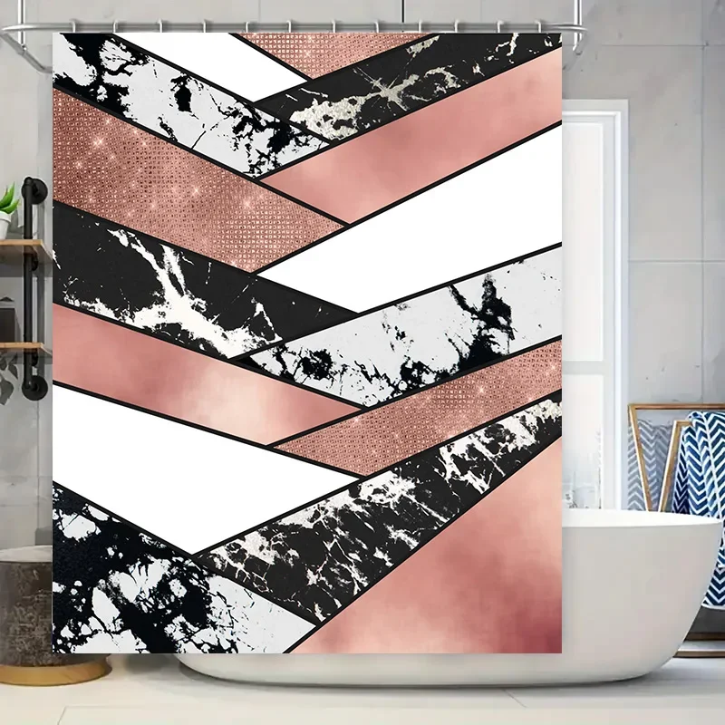 

Modern Black White Rose Gold Marble Shower Curtain Waterproof Bathroom Decor Print Home Decoration Customizable Size Available