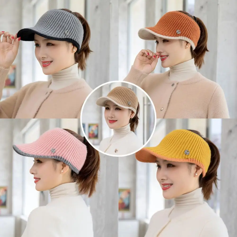 Chic Baseball Cap Washable Stretchy Lightweight Windproof Winter Woolen Yarn Women Visor Hat  Knitted Hat Cold Resistant