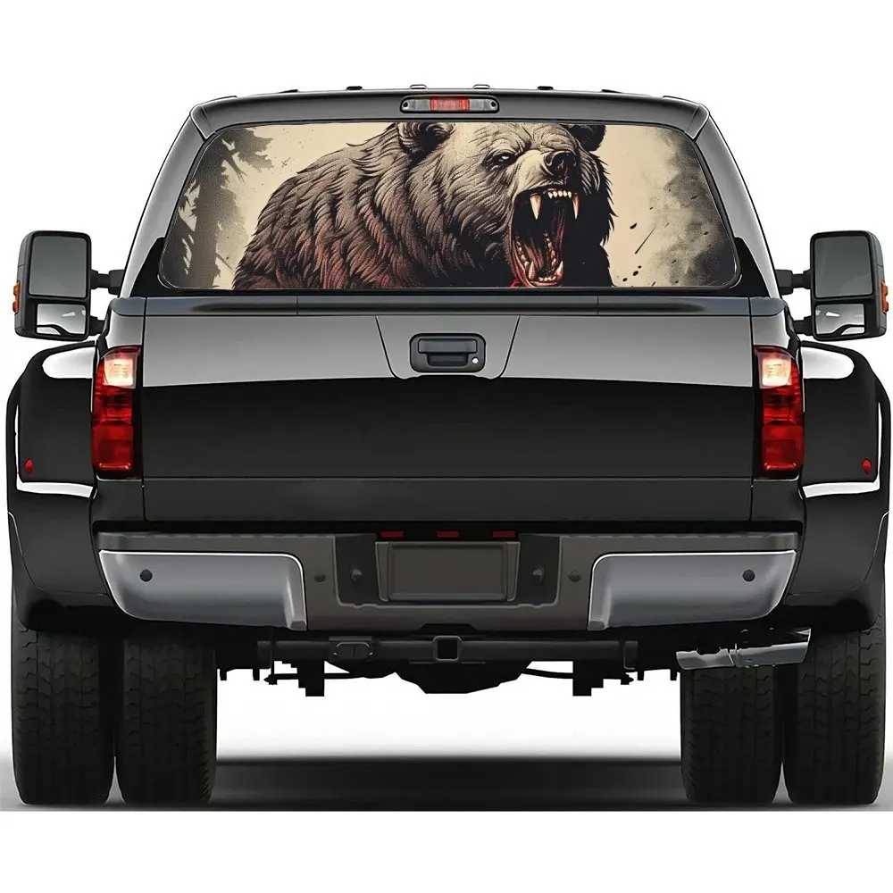 

Ревный дикий медведь гризли, наклейка на заднее лобовое стекло автомобиля, окно грузовика, прозрачная перфорированная виниловая наклейка на заднее окно, украшение, подарок