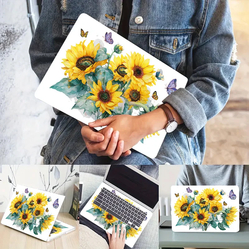 

Наклейки на чехол для ноутбука с подсолнухами и бабочками, 2 шт. - устойчивый к царапинам защитный чехол из ПВХ с ярким цветочным дизайном, простой в использовании.