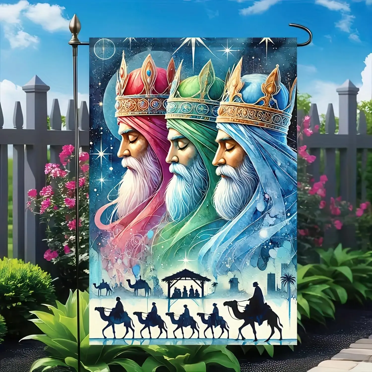 BlissYard Nativity Garden Flag 12x18 Inches - Stunning Three Kings Design, Fade-Resistant Holiday Outdoor Decoration for Gar jjp