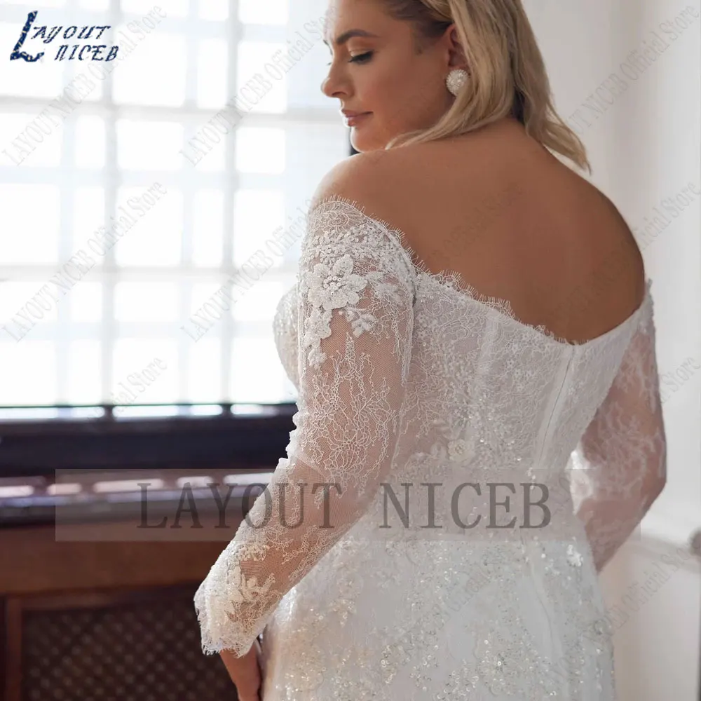 LAYOUT NICEB Boothals A-lijn Trouwjurken Appliques Plus Size Bride Gowns Lace Tulle 2024 فساتين مقاسات كبيرة op maat gemaaktLAYOUT NICEB Boothals A-lijn Trouwjurken Appliques Plus Size Bride Gowns Lace Tulle 2024 فساتي