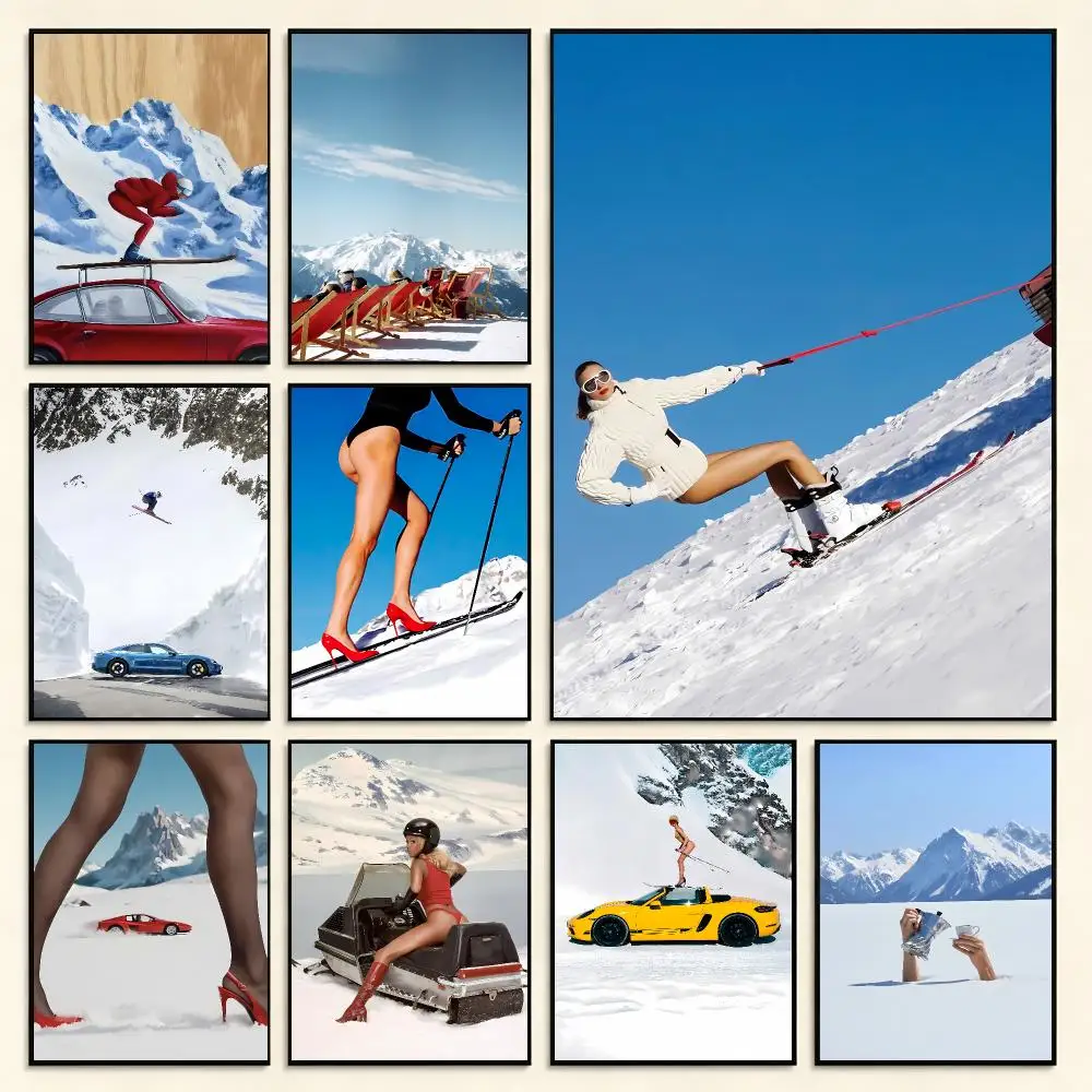 Retro R-Retro Ski Aesthetic Poster Digital Solvent Print Waterproof PP Fade-Resistant Wall Art Room Decor Gift