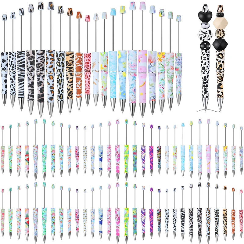 

230Pcs Plastic Beaded Pens Beaded Ballpoint Pen Black Ink Beaded Pen DIY Making Gift For Student Office School Supplies