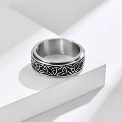 Hip Hop Celtic Knot Rune Rotating Anxiety Rings For Men Viking Script Stainless Steel Fidget Metal Spinner Rings Anillos