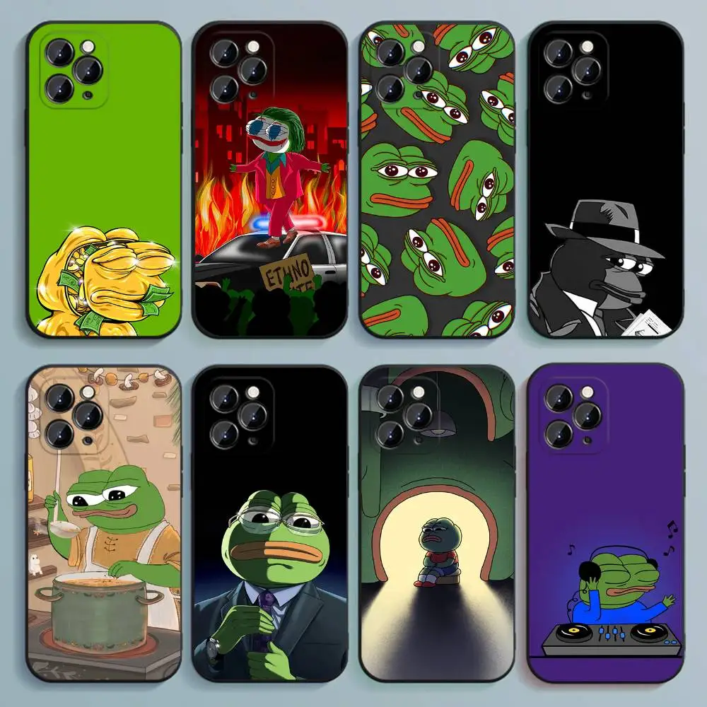 เคสโทรศัพท์ลายกบตลกๆ P-Pepe สำหรับ iPhone 17,16,15,14,13,12,Pro,Max,Plus,E,SE4,Air,Mini สีดำ แบบนิ่ม