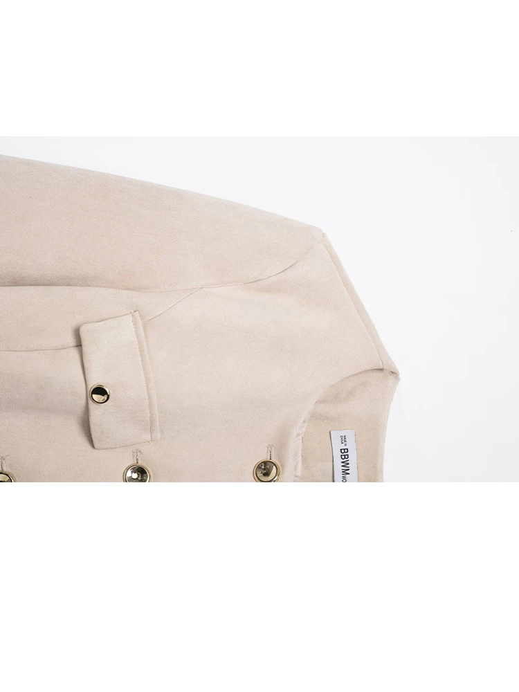 HH Moda Feminina Cropped Camurça Texturizada Blazer Com Cinto 2025 Single-Breasted O-Neck Mangas Compridas Decorar Jaquetas de Rua