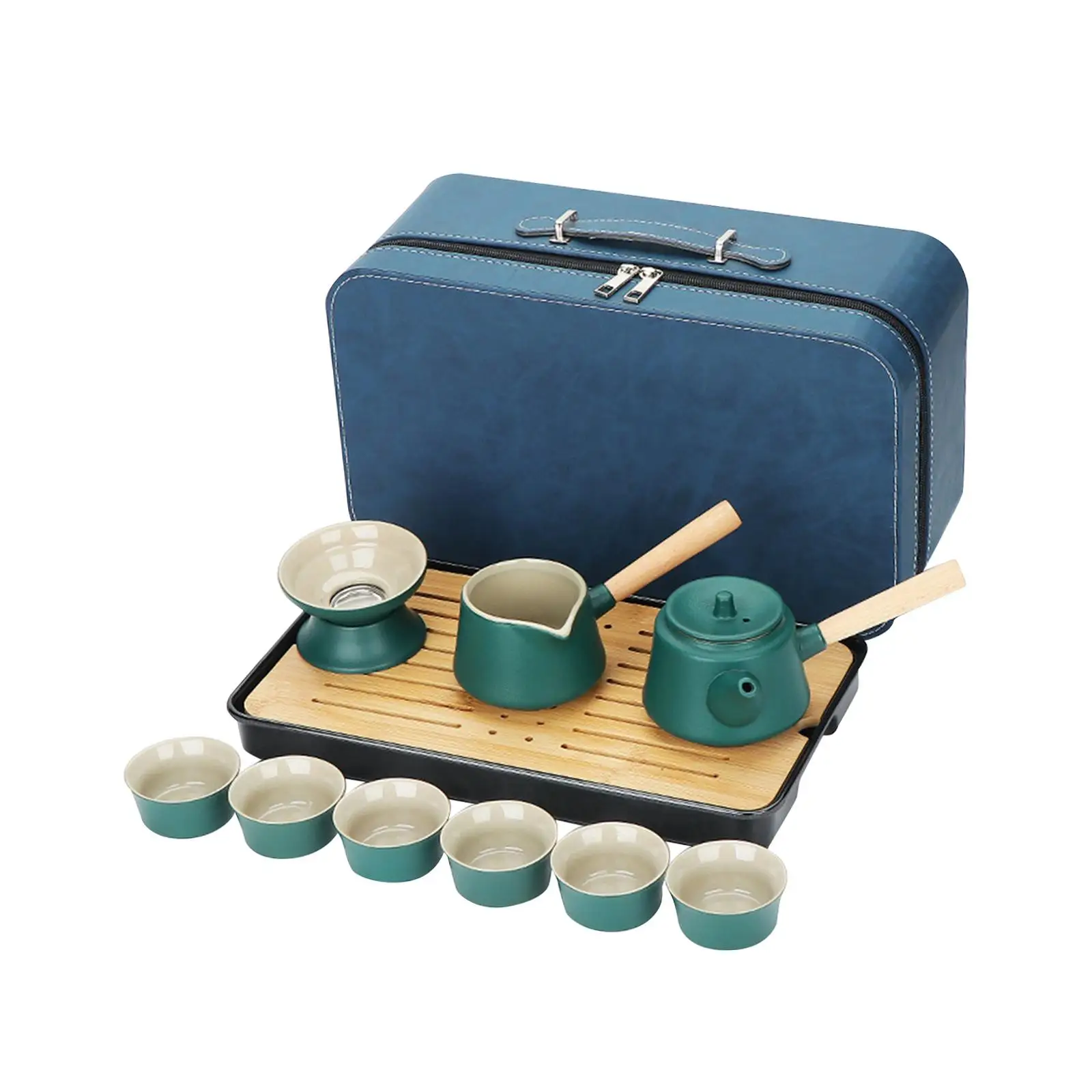 

Kung Fu Tea Set Handmade with Bag Teaware Pottery Tea Pot 6 Teacups Outdoor Tea Set with Teapot for Camping Office Hotel Picnic