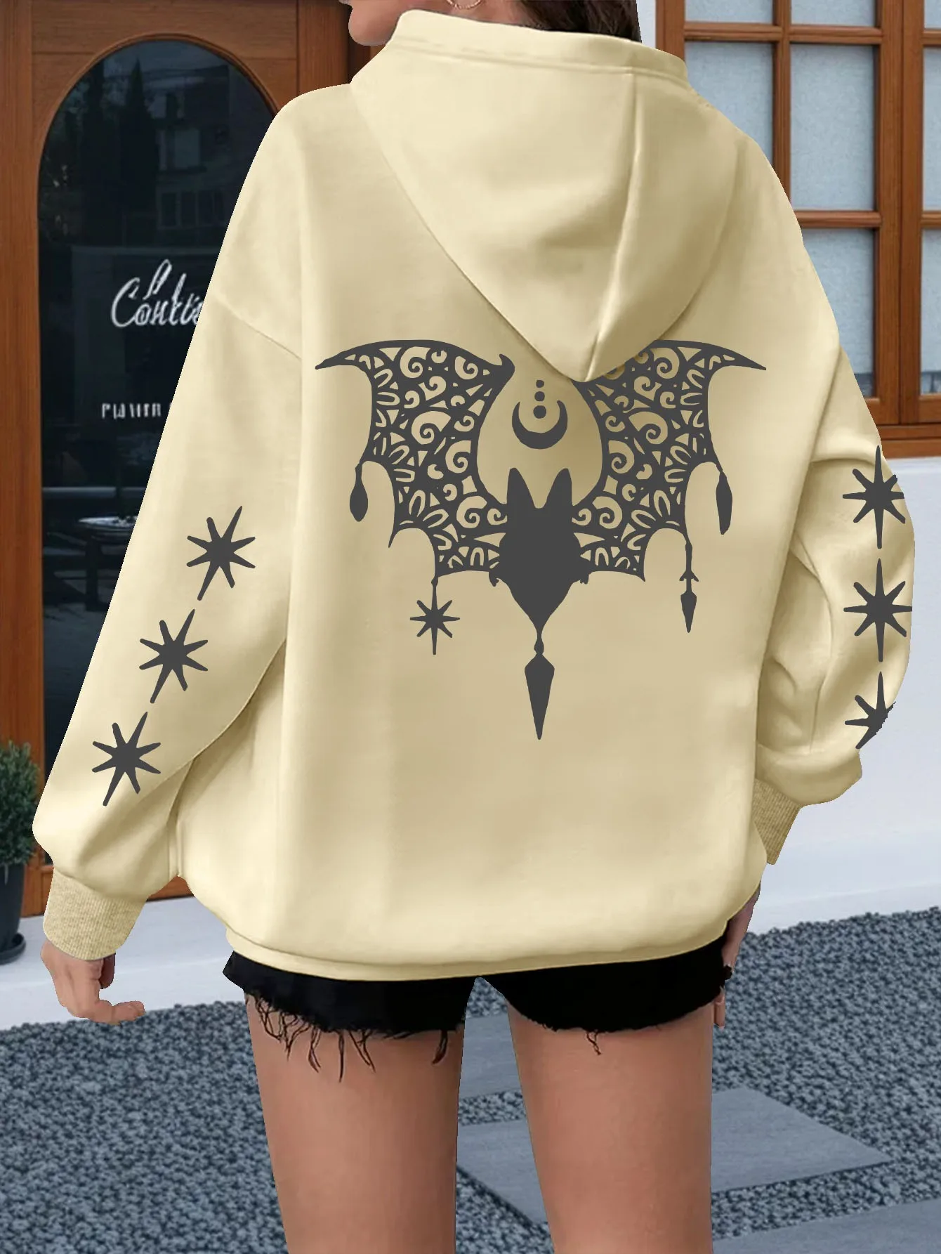 Women Vintage Bat Pattern Hoodie Unisex Autumn Winter Fleece Oversized Hooded Everyday Outdoors Hoodie for Any Occasion