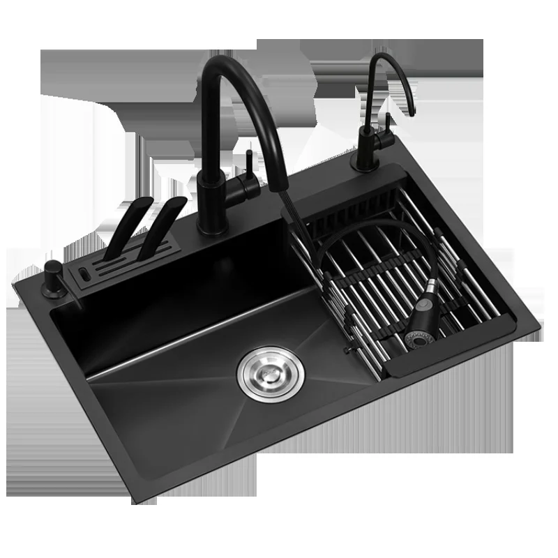 

Black 304 Stainless Steel Single Bowl Kitchen Sink Undermount Dishwasher with Faucet Brushed