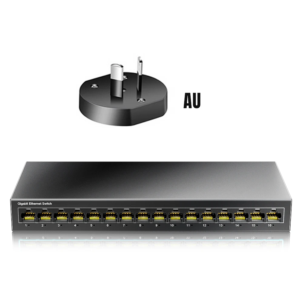 AMPCOM Netwerk Switch 16 Poorten Switch Ethernet 1000 Mbps Gigabit Hoge Prestaties Smart Switcher RJ45 Hub Internet Injector