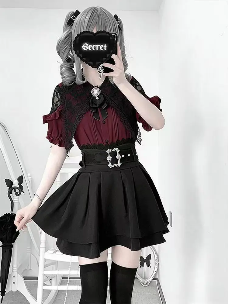 Kawaii Women Shirts Jirai Kei Lolita Y2k Cute Japanese Style Blouse Elegant Short Sleeve Sweet Tops Casual Aesthetic Shirt 2026