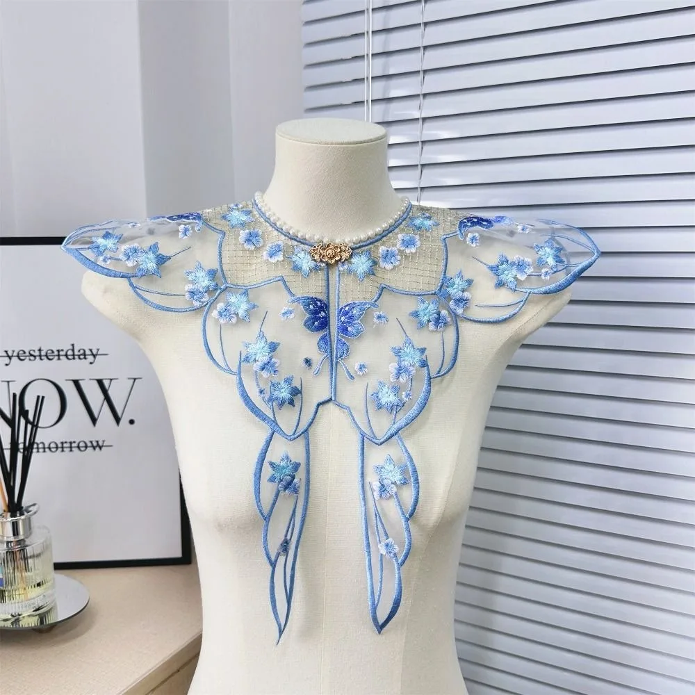 Embroidery Butterfly Hanfu Shawl Pearl Chinese False Floral Yunjian Round Neck Traditional Kids Shirt False Collar