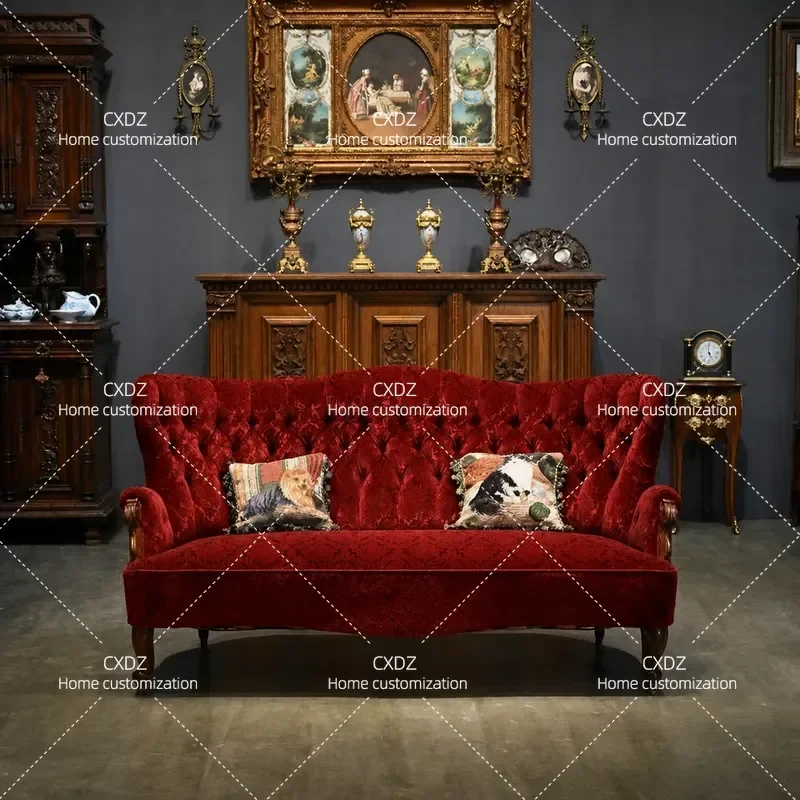Retro Fabric Sofa Straight Row Couch for Living Room Villa Clubhouse Sales Office Reception Area Home Furniture