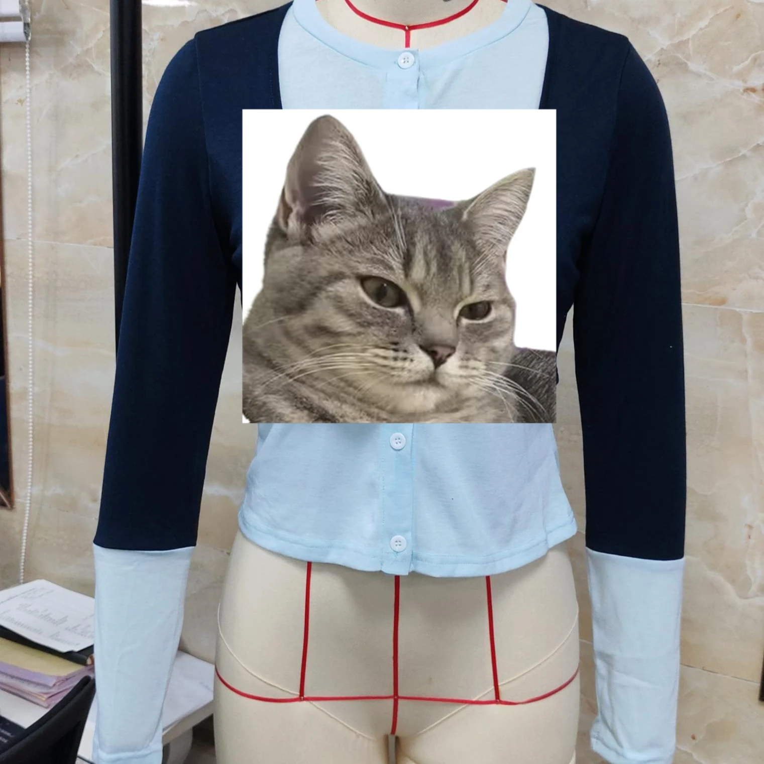 

Long Sleeve Contrast Color Button Up Blouse Alternative Y2K Women's Knit Patchwork Fake Two-piece Tops