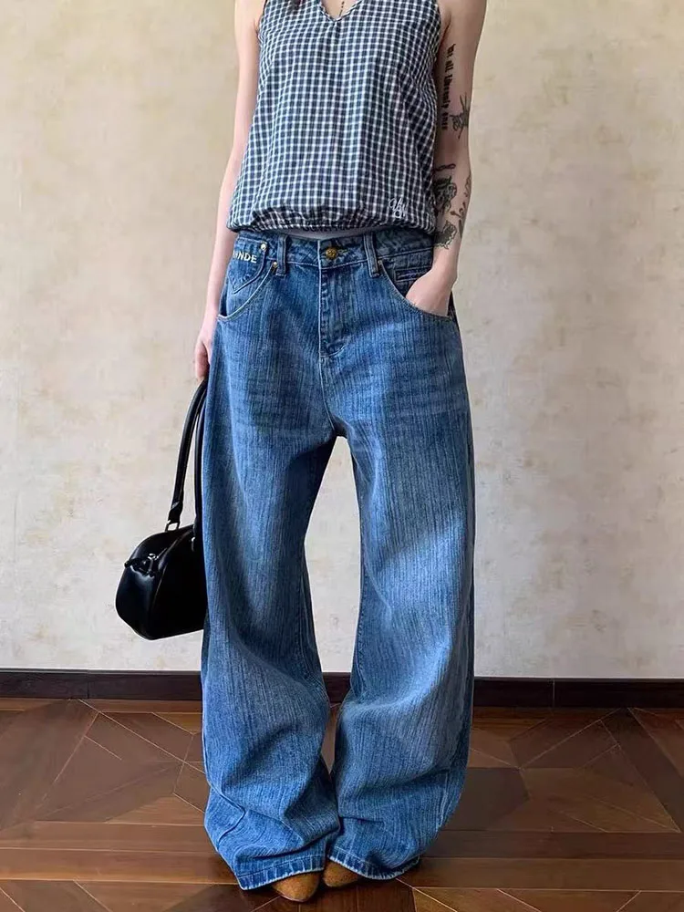 American Vintage Paris Clasp Jeans Women Y2k High Waist Streetwear Baggy Denim Pants Harajuku Oversize All Match Trousers Mujer