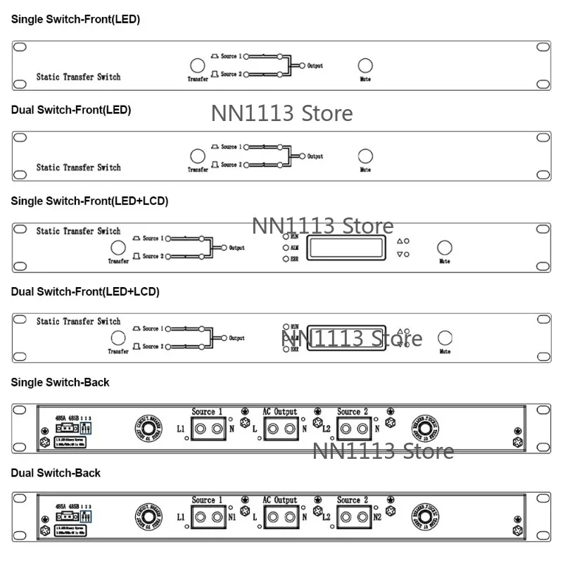 16A Static Transfer Switch Rack Mount Dual Power Switch for Generators Electrical Selection System