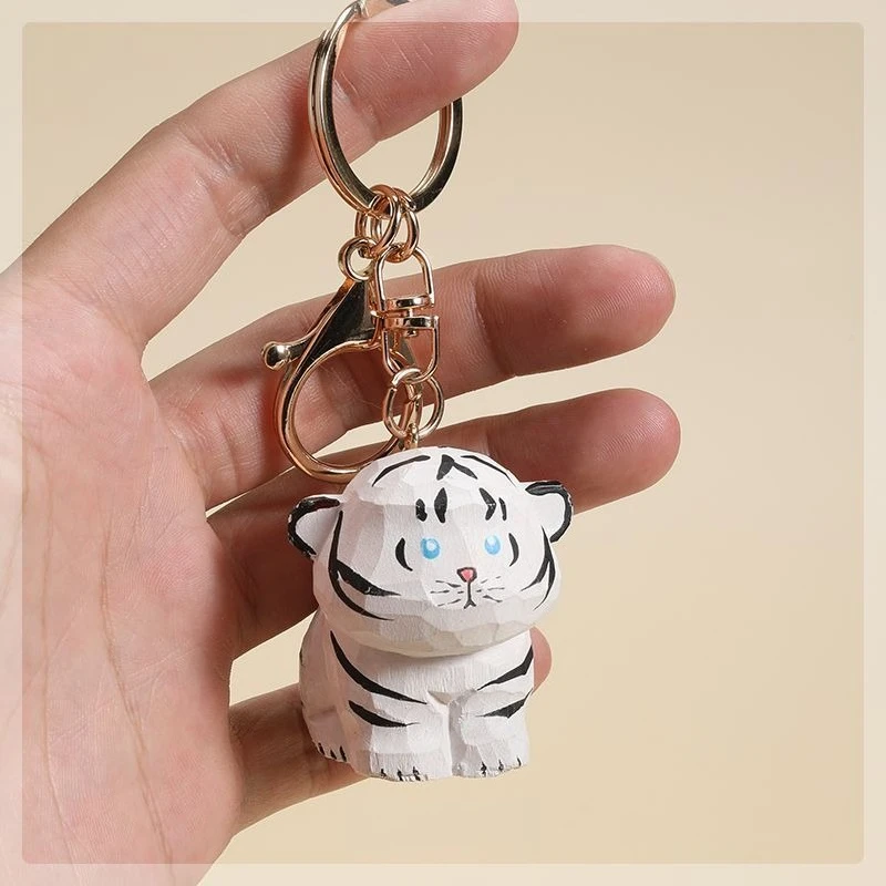 

Handmade Solid Wood Mini White Tiger Car Ornament，Keychain，Bag Charm，Christmas Gift，Daily Accessory