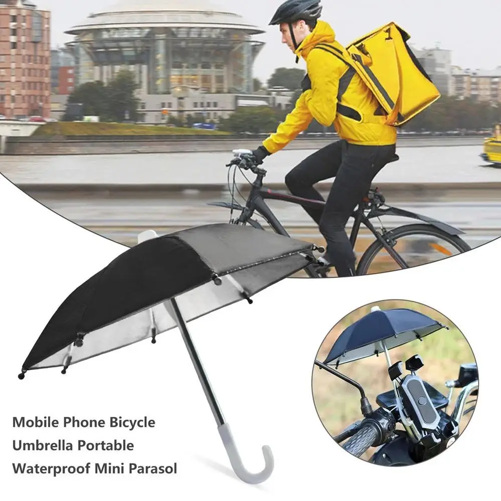 Waterproof Sun Protection Polyester Novelty Motorcycle Phone Holder Bicycle Phone Holder Mini Umbrella Sunshade Umbrella