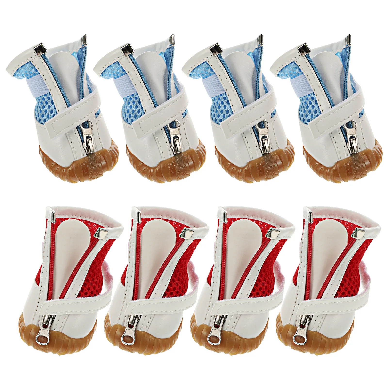 

8Pcs Adjustable Zipper Dog Shoes Breathable Mesh Pet Boots Non-Slip Soft Sole Outdoor Mesh Dog Shoes Pet Boots
