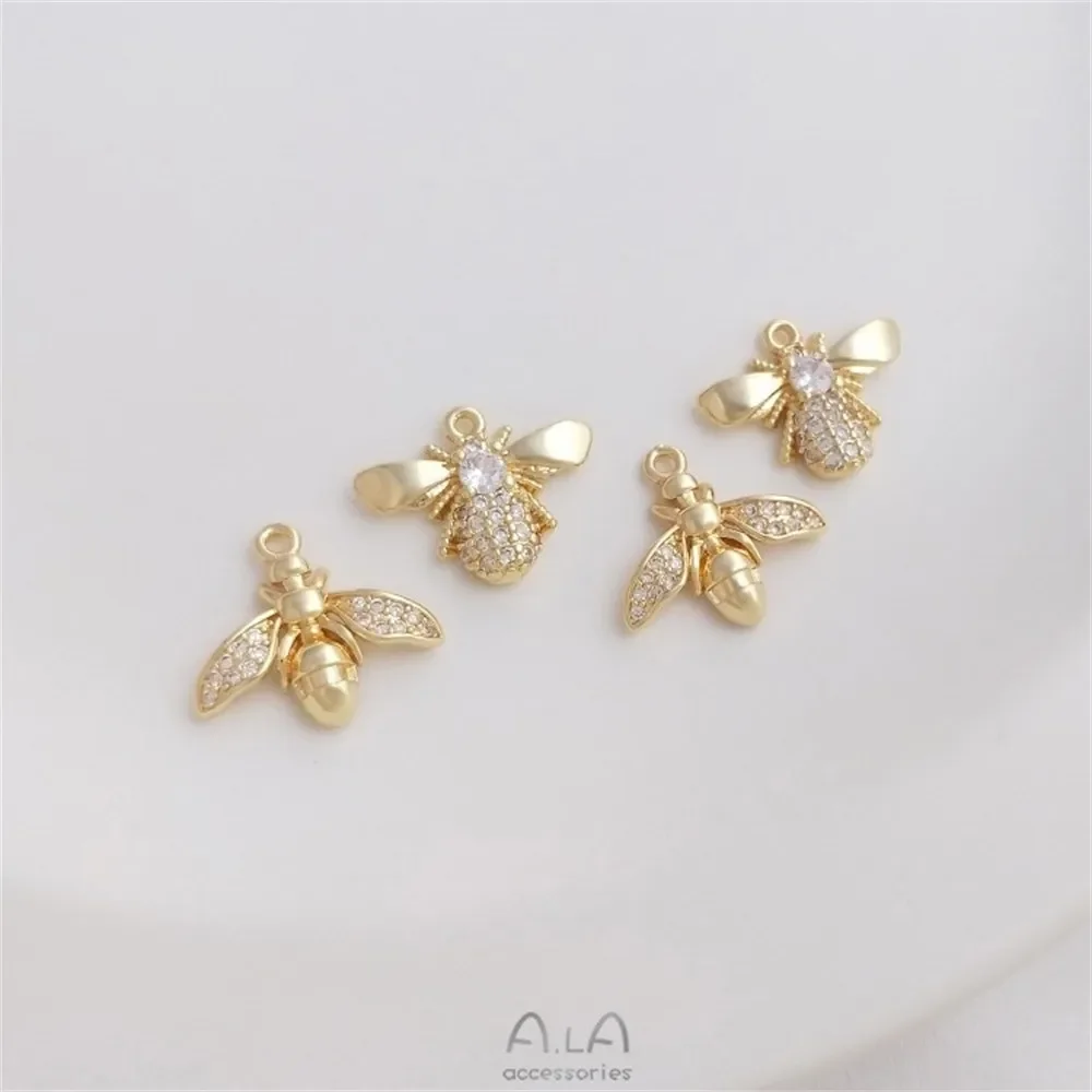 14k ouro embutidos zircão abelha pingente, artesanal DIY pulseira colar e brinco, jóias charme, novo, k345